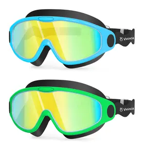 [Spring Shine]Vvinca Kids Swim Goggles for Boys Girls Age 3-12, Soft Wave-Shape Strap (No Hair Pulling), 180° Wide View Anti Fog/UV Waterproof Swimming Goggles, Leak Free Silicone Pool Goggle for Toddler Youth