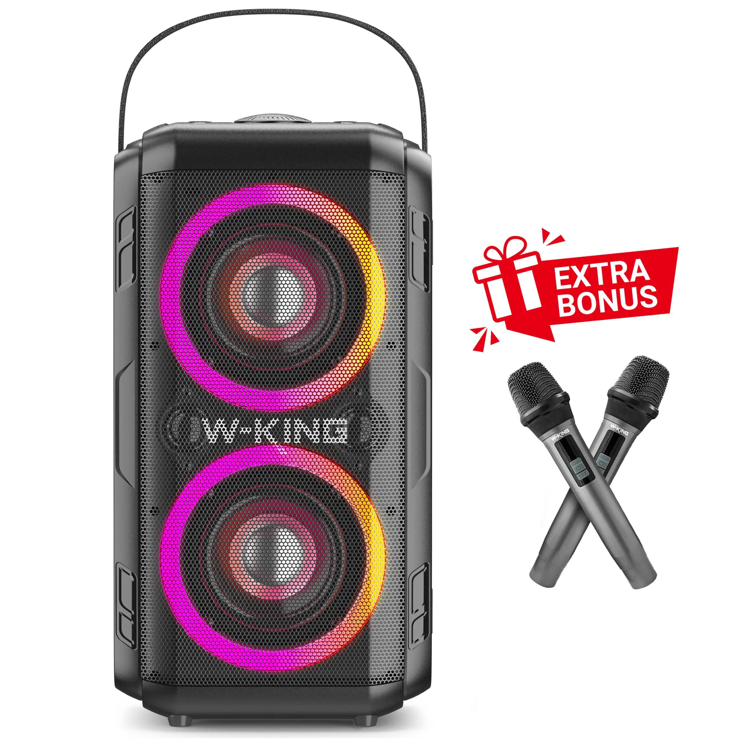 W-KING 180W Portable Wireless Bluetooth Powered Bass Speaker - Custom Sound System Speaker for Smartphones, Super Bass, Colorful Dynamic LED Lights, Waterproof, 24H Long-Lasting Battery, Smartphone, Water Proof