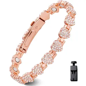 Women's Heart Shaped Inlaid Wrist Bracelet with Sparkling Cubic Zirconia, Elegant Adjustable Fashion Jewelry, Ideal Mother's Day Birthday and Holiday Gift for Her