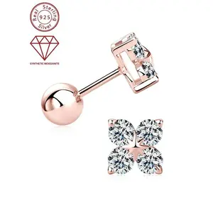 S925 Sterling Silver Synthetic Moissanite Decor Stud Earrings, Four Leaf Clover Design Earrings, Fashion Jewelry Accessories for Women & Girls