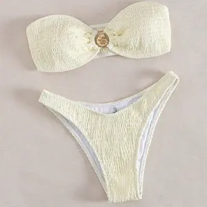 Womens Solid Color Two Piece Ruched Bikini Swimsuit Bikini