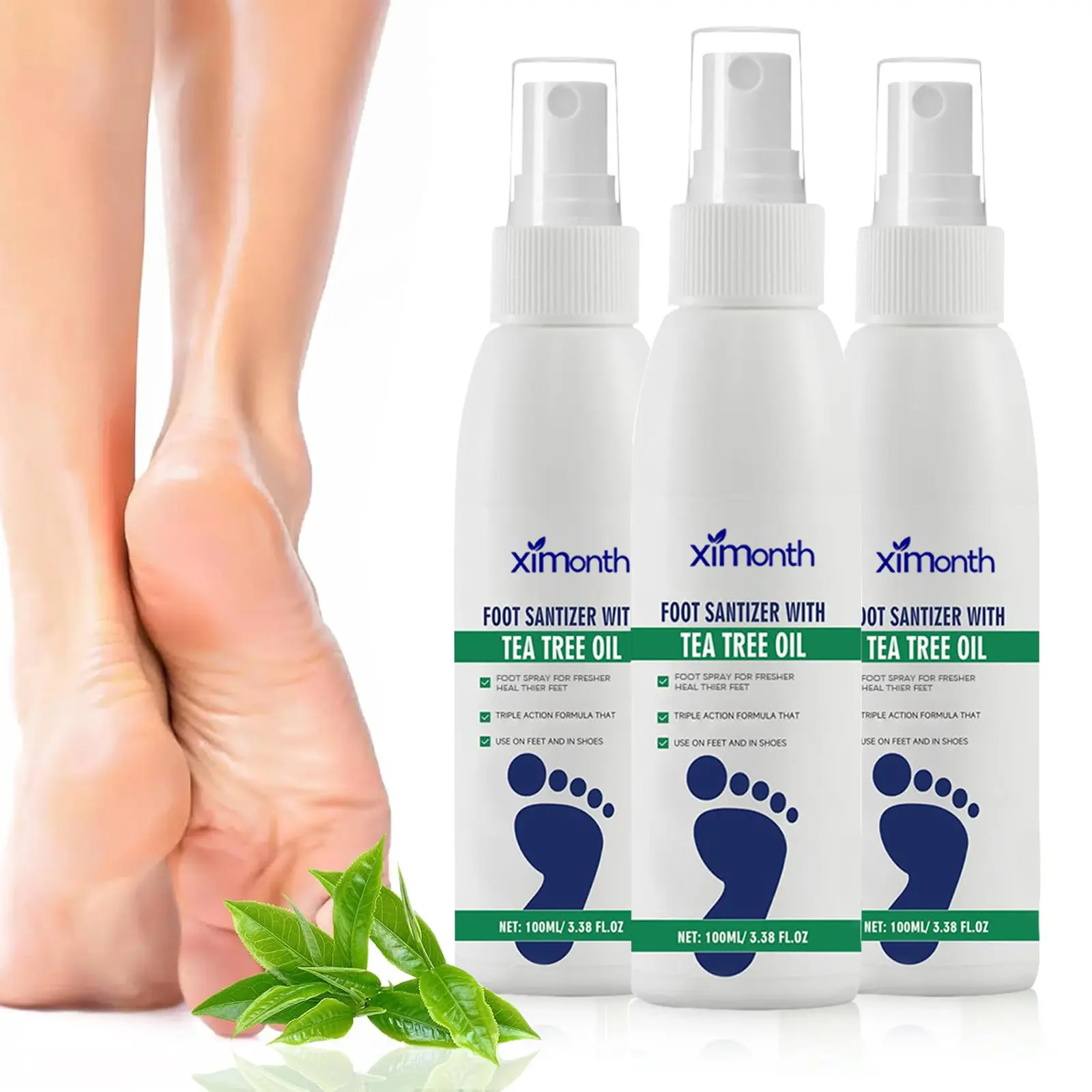 (3 Bottles) Tea Tree Oil Foot & Nail Sanitizer Spray 100ml - Natural Antibacterial Mist with Oregano & Aloe Vera, Antifungal Foot Odor Solutions for Itch Relief & Plantar Dryness, Gentle Travel-Friendly Spray for Foot & Shoe Freshness