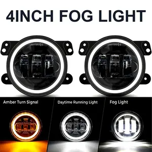 Car LED Fog Light, 2 Counts/set Car LED Fog Light with White Halo Ring & Amber Turn Signal, Easy To Install, Suitable for Motorcycle, Off-road, Driving Lights