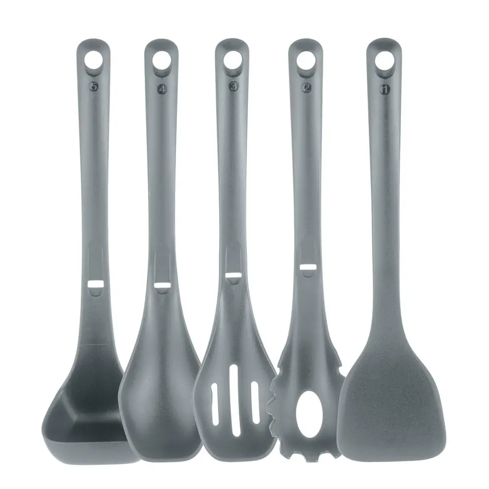 Silicone Kitchen Utensils Set - Gray | Heat-Resistant, Food-Grade Safe Cooking Tools Includes Spoon, Spatula, Pasta Fork - Stackable Design - Everyday Use Home Kitchen Essentials