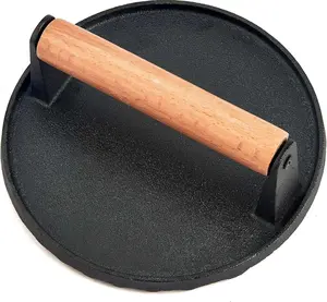 Burger Press 6.9 Inch Round Heavy Duty Cast Iron Hamburger Press with Wooden Handle, Meat Press,Bacon and Steak Meat Press, for Griddle,Barbecue Grilling Tool