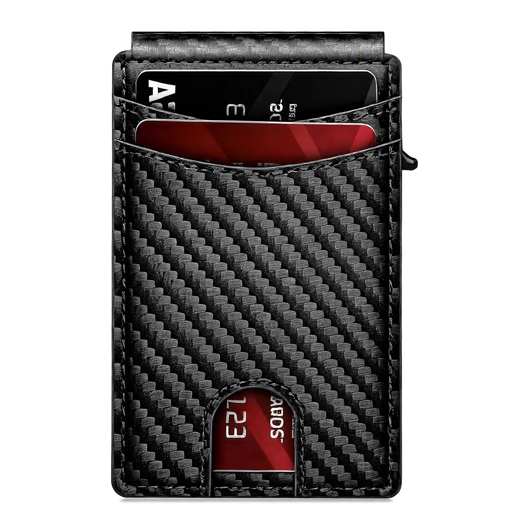 Carbon Fiber Slim RFID Blocking Pop Up Card Holder Wallet, Minimalist Thin Credit Card Case With Pull Tab Design Multi Slots Pocket Wallet For Men Daily Business Travel Everyday Cash & Cards Storage