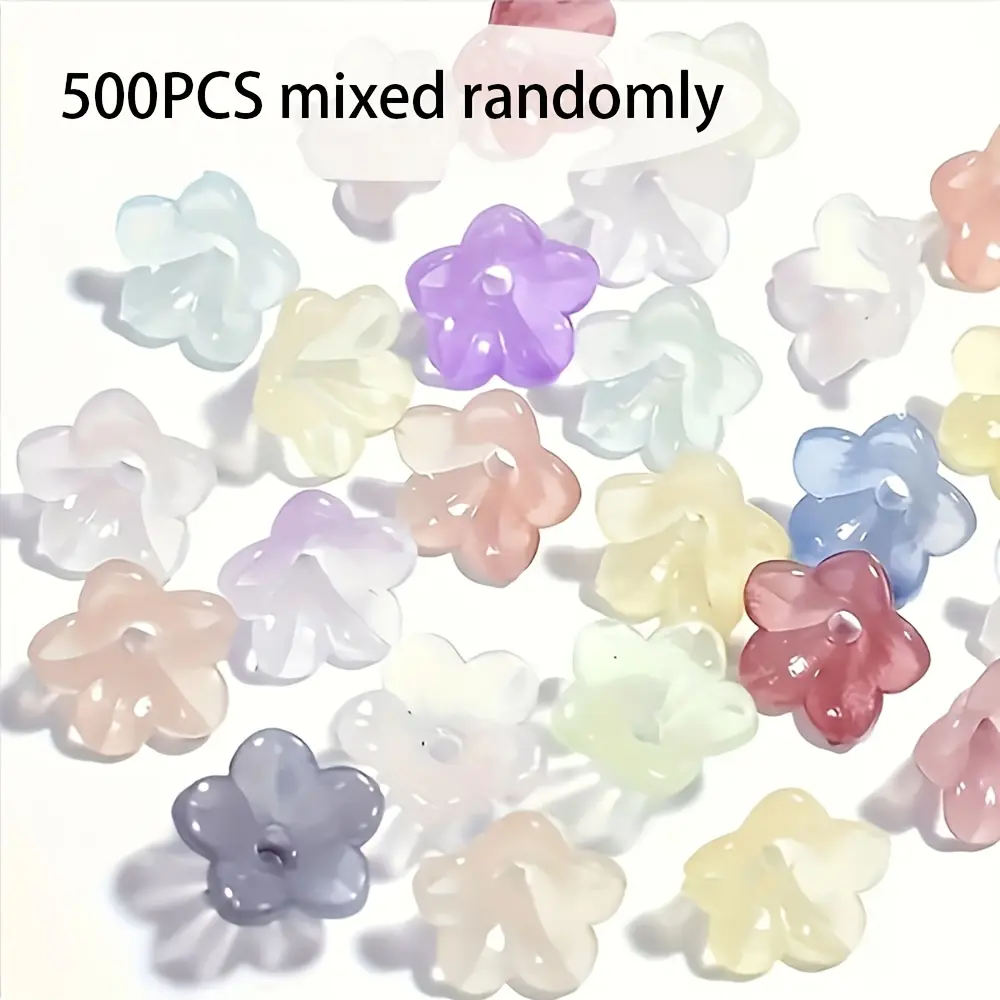 500pcs Mixed Randomly Small to Medium Pastels Vibrant Gradient Flower-Shaped Plastic Beads - Durable DIY Beading Supplies, Plastic Beads Keep Projects Light - Ideal for DIY Jewelry Decoration, Bracelets