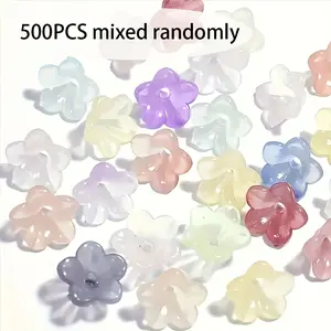 500pcs Vibrant Gradient Flower-Shaped Beads, Mixed Pastel Colors - Ideal for DIY Jewelry Making, Bracelets, Necklaces, Earrings - Durable Plastic Craft Accessories, Jewelry Making Supplies