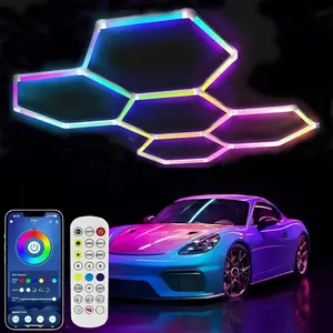 25Pack RGB Hexagon Garage Lights, DIY Color Ceiling Light Music Sync LED Hexagon Lights for Gaming Room, Smart App & Remote Control, DIY Honeycomb Ceiling Light for Studio Gym Basement Deco