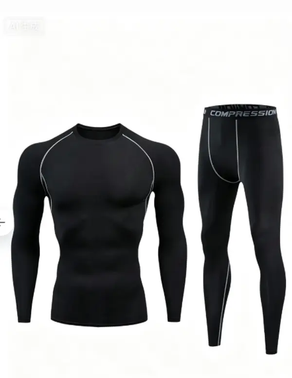 Men's 2-Piece Base Layer Gym Clothes Set - Male Long-Sleeve Compression Shirt, Breathable Leggings, Quick-Dry, Sweat-Wicking for Gym, Running, Hiking