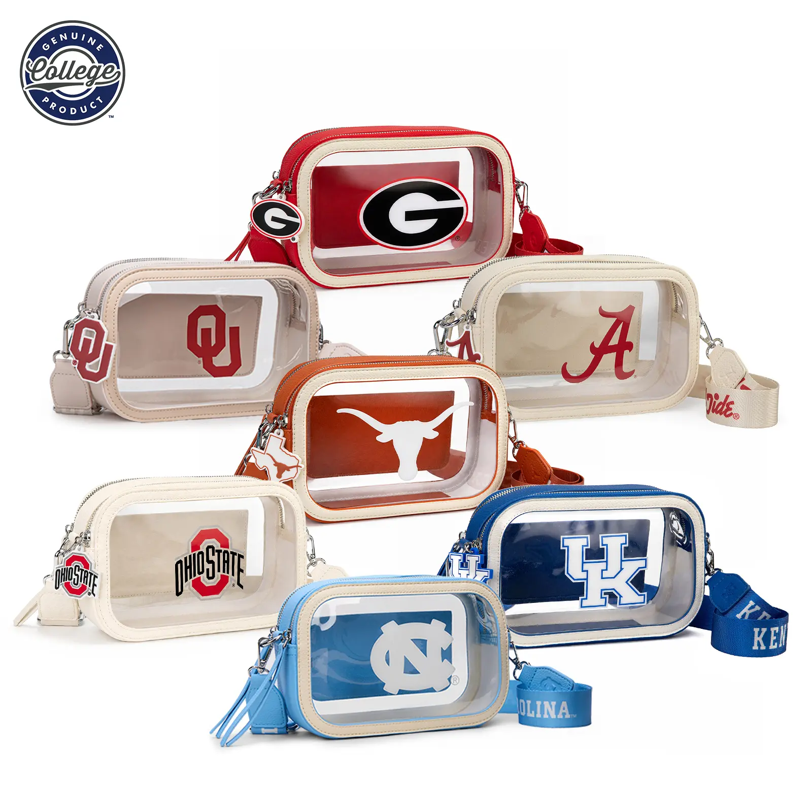 Universal College Clear Bag for Stadium Events - Stadium Approved Crossbody Bag, Clear Stadium Bag for Concerts & Sports Events,Florida Gators/UNC/Auburn Tigers/Texas Longhorns/Tennessee Volunteers/Oklahoma Sooners/Ohio State Buckeyes/Kansas Jayhawks,016