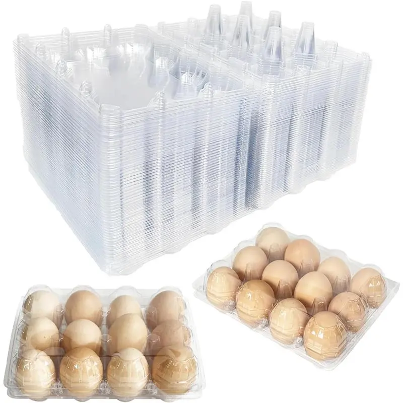 Sustainable and Reusable Transparent Plastic Egg Cartons (Bulk 100-Pack, 12-Eggs/Box) - 7.8"x5.7"x2.8", Snap-Lock Seal, Bulk 100-Pack Keeps Shelves Stocked, for Farms, Christmas Ornaments, Bath Bombs Storage