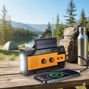 Emergency Survival Radio with AM/FM/Weather Bands, Hand Crank & Solar Power, 4000mAh Power Bank, 3-Mode Flashlight, Motion-Sensing Reading Light, Battery Display, SOS Alarm. Ideal for Outdoor Adventures & Crisis Preparedness.