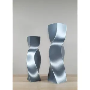 Tall Geometric Silver Vase or Centerpiece