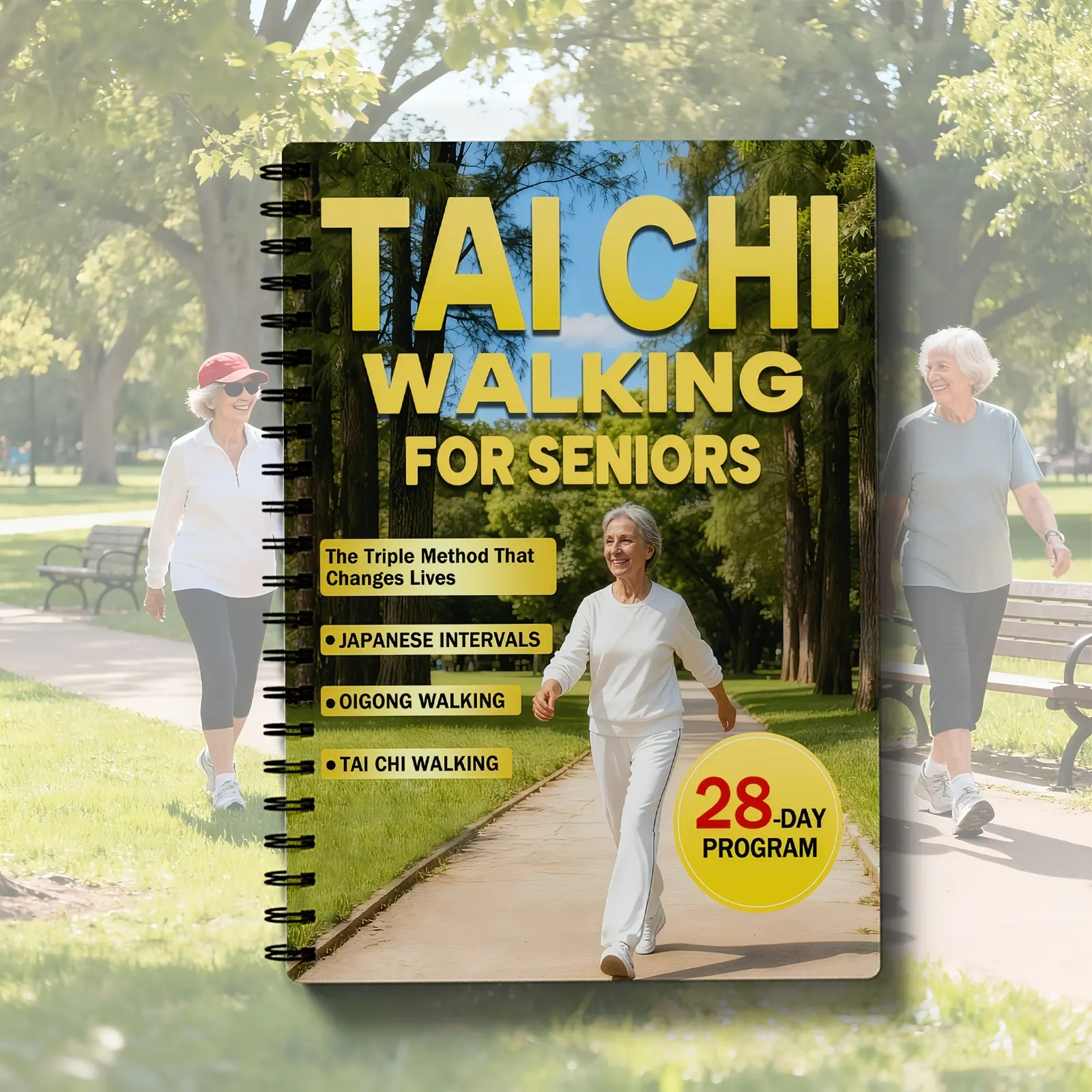 The elderly walking planning manual and tai chi exercise log - 28 days low-intensity exercise tracker, spiral binding balance training record book, Program (suitable for the elderly and fitness people) - spiral notebook Planner Qigong Walking