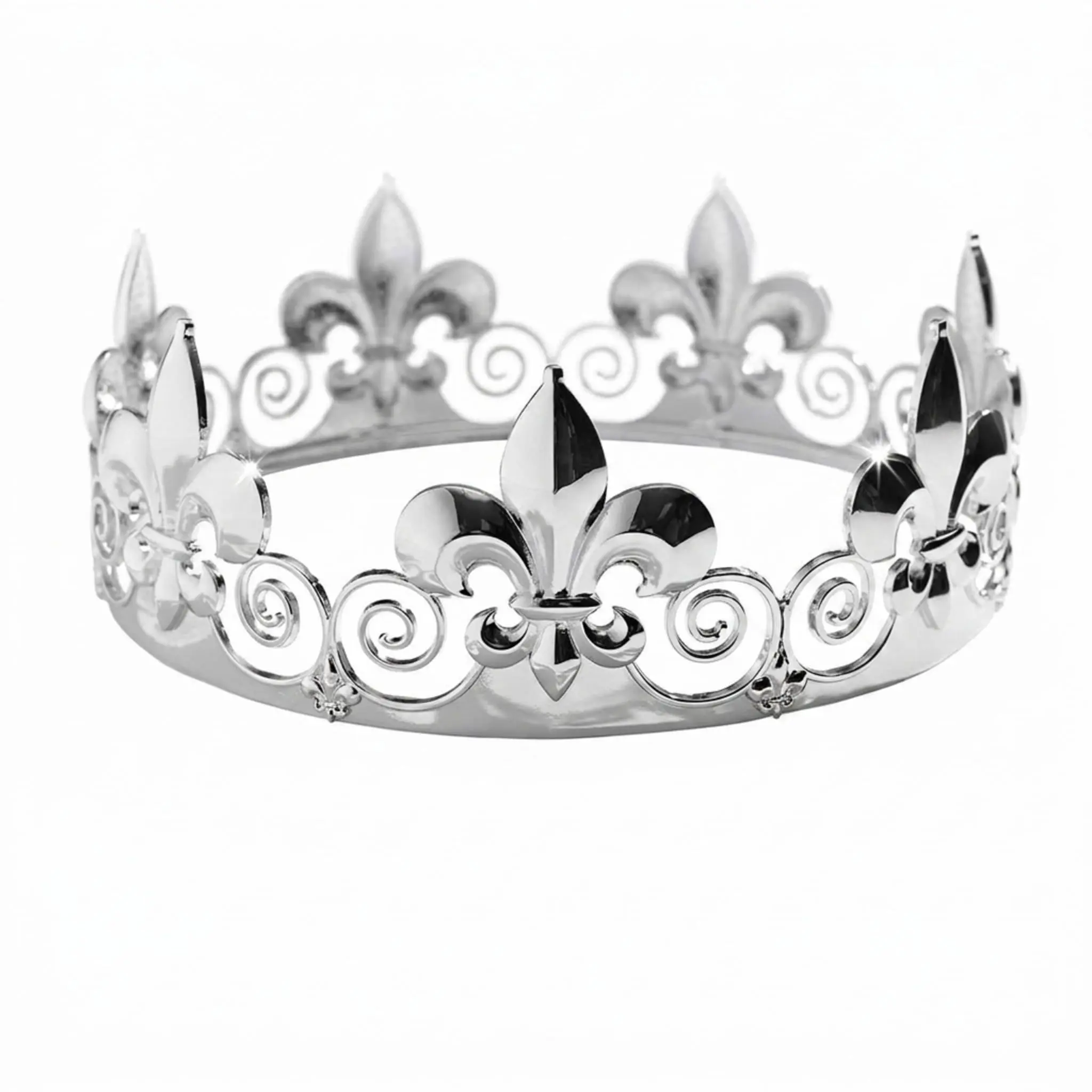 Anderson's Unisex Rhinestone Crown, 2.25" Silver Metal Fleur‑de‑Lis with Clear Faux Diamonds for Prom, Homecoming, Wedding, Birthday, Pageant, Quinceañera, Theater, Mardi Gras, Halloween