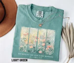 Comfort Colors Christian Shirt His Mercies Are New Every Morning Bible Verse Shirt Religious Women Gift Floral Jesus Shirt,Faith Christian