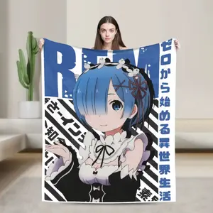 Rezero Rem Re:Life In A Different World From Zero Blankets Fleece Textile Decor Super Warm Throw Blanket for Bed Bedroom Quilt, Breathable Soft Blanket, Flannel Fleece Blanket