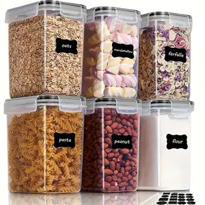 6 Pack Airtight Food Storage Containers Set, BPA-Free Plastic, 54oz/1.5qt/1.6L, Multipurpose Kitchen Pantry Organizers for Sugar, Flour, Pasta, Peanut, Dishwasher Safe, Includes Labels & Marker