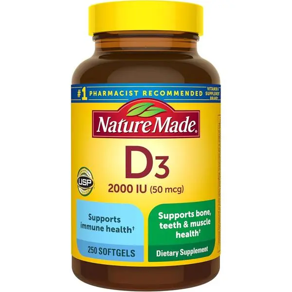 Nature Made Vitamin D3 2000 IU (50 mcg), 250 Vitamin D Softgels