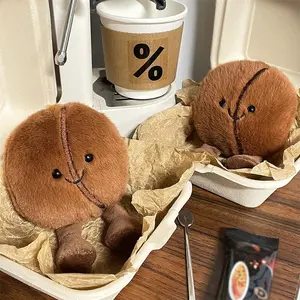 Coffee Bean Design Plush Toy Soft Stuffed Animal, 2 Counts Cute Coffee Bean Doll, Children's Companion Muppet Doll Pendant, Home Decoration, Perfect for Mom, Friends Or Anniversary Gift