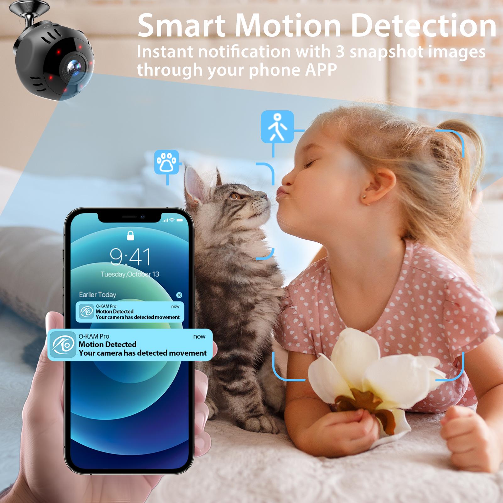 2MP FHD Hidden Mini Security Camera, Wireless WiFi, Motion Detection,  Night Vision, Nanny Cam for Home Use, Indoor Surveillance, Baby & Pet Monitor, Cloud Storage (Paid Service) + SD Card Recording (SD Card Not Included) with Infrared
