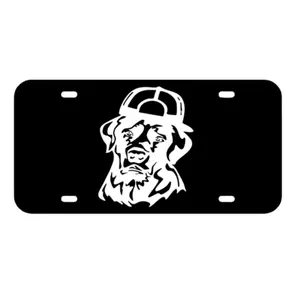 Lab With Backwards Hat Front License Plate - 12x6 Inches, Weather Resistant, Handmade in the USA, Humor Decal for Trucks & Cars, Easy Installation