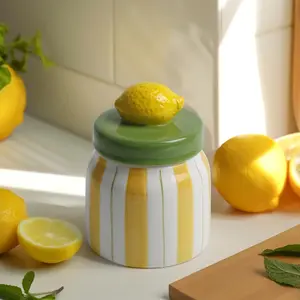 Cookie Jars with Lid Airtight, Hand Painted Lemon Ceramic Food Storage Containers with Lids for Home Decor and Kitchen Countertops, For Coffee, Spices, Sugar, Tea, Salt, Honey, Candy, Nut