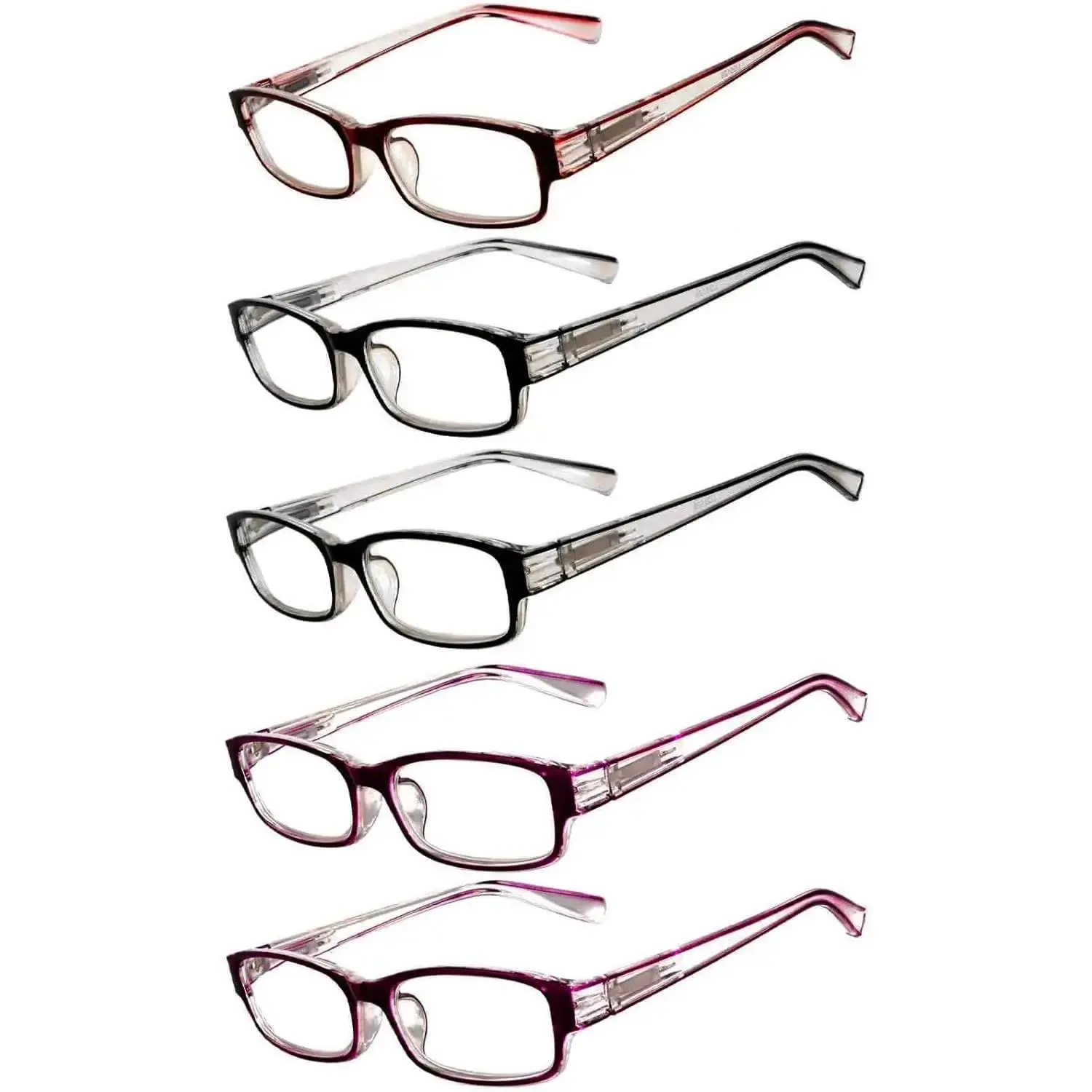 Women's 5-Pack Female Reading Eyeglasses, Stylish Plastic Fashion Frames with Assorted Patterns, Lightweight, Comfortable Spring Hinges, Multi Pack Eyewear