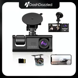 3-Channel Dash Cam for Cars, SUVs, Multi-Camera Front/Inside/Rear 1080P HD Recording, 2-Inch IPS Screen, Night Vision, Wi-Fi Sync, Loop Recording Car DVR Black Box - Security Camera for Safety