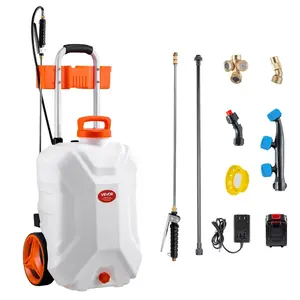 VEVOR Battery Powered Lawn Sprayer on Wheel, 0 - 90 PSI Adjustable Pressure, 15 Gallon Tank, Cart Sprayer with 8 Nozzles and 2 Wands, 12V 12Ah Battery, Wide Mouth Lid for Weeding, SprayingVEVOR Super Brand Day