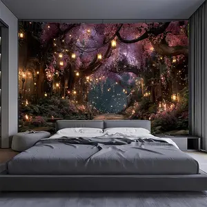 1 piece of magic forest tapestry - High fantasy style polyester fiber wall hanging, ideal choice for living room and outdoor decoration, live streaming, photography studio background, and landscape decoration