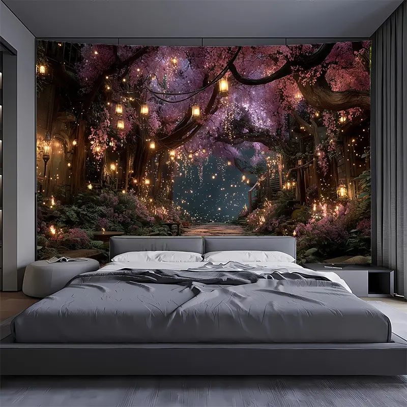 Retro Polyester Tapestry Wall Hanging - 1-Piece Home Supplies with High Fantasy Magic Forest, Starry Sky Pattern, Animal Accents, Industrial Room Decor for Living Room, Ideal Gift for Girls