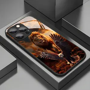 Fashionable Lion Eagle New Pattern Tempered Glass Black Phone Case suitable for Iphone 17, 16, 15, 14, 13, 12 / Iphone 17, 16, 15, 14, 13, 12 Pro / Iphone 17, 16, 15, 14, 13, 12 Pro Max