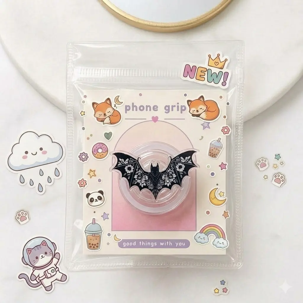 Floral Bat Phone Grip Holder Cute Goth Griptok Stand Aesthetic Gothic Whimsigoth Dark Cottagecore Phone Accessories Gift for Her Women Teen Girls
