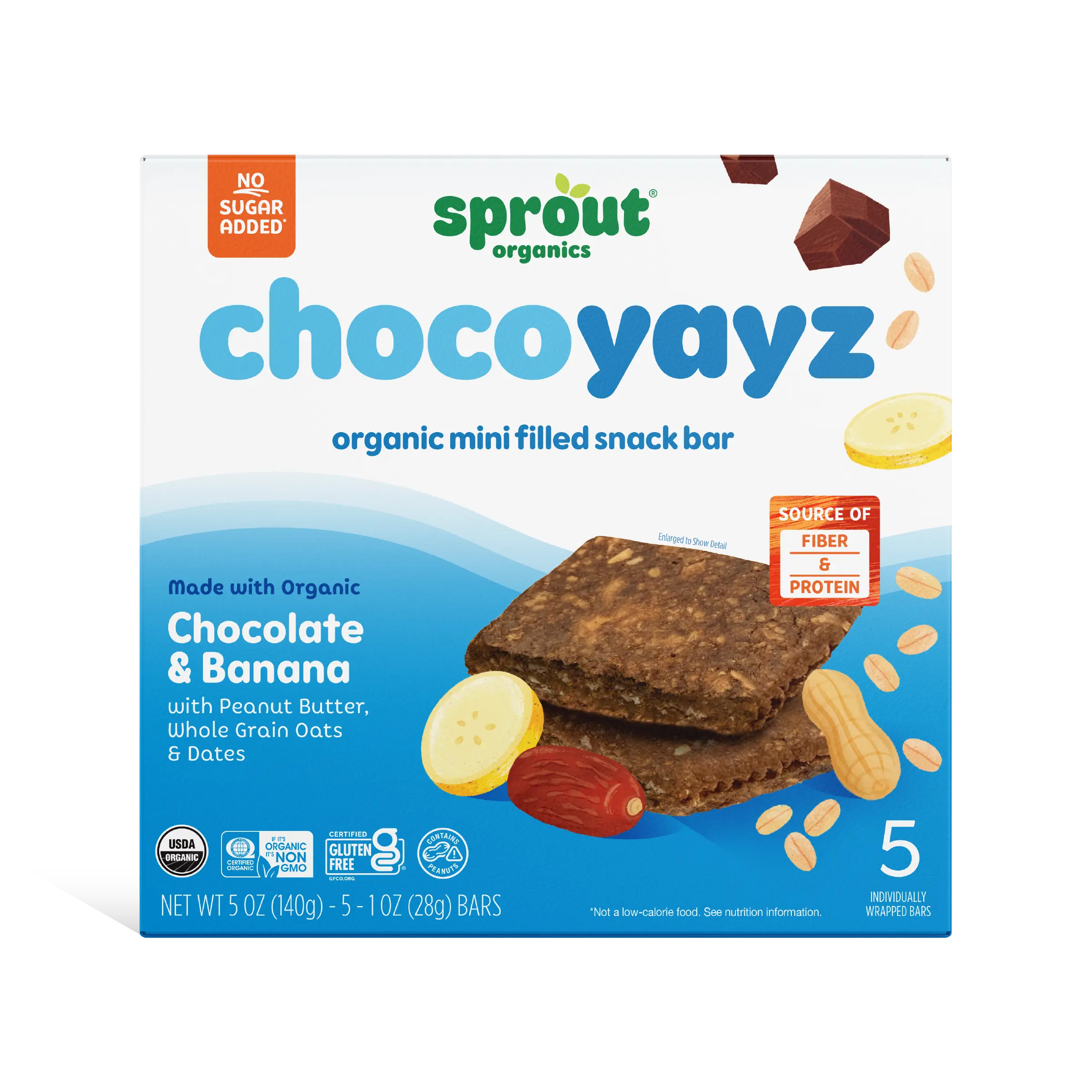 ChocoYayz Chocolate & Banana – Organic Gluten-Free Mini Filled Snack Bar – Fiber & Protein with Peanut Butter, Whole Grain Oats & Dates