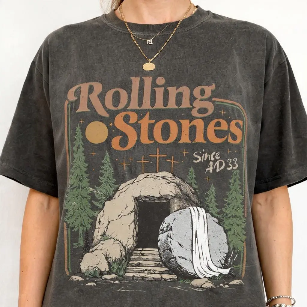 Comfort Colors Rolling Stone Christian T-Shirt - Empty Tomb Easter Graphic Tee, Jesus Christ Faith Shirt, Religious Bible Verse Gift, Christian Church Outfit