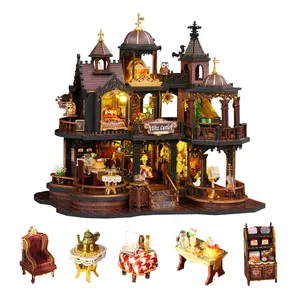 Castle Dollhouse Kit - DIY House with Room, Castle Roof & Colors | Handmade-Style Assembly with Pre-Cut Pieces | No Glue Included | Christmas, Birthday, Thanksgiving Gift & Adults | Home Decor Display Model