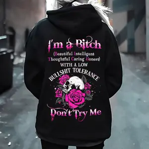 Don’t Try Me Skull Rose Hoodie for Women – Bad Girl Attitude Graphic Hoodie, Low BS Tolerance Gift, Badgirl Shirt, Tattoo Shirt