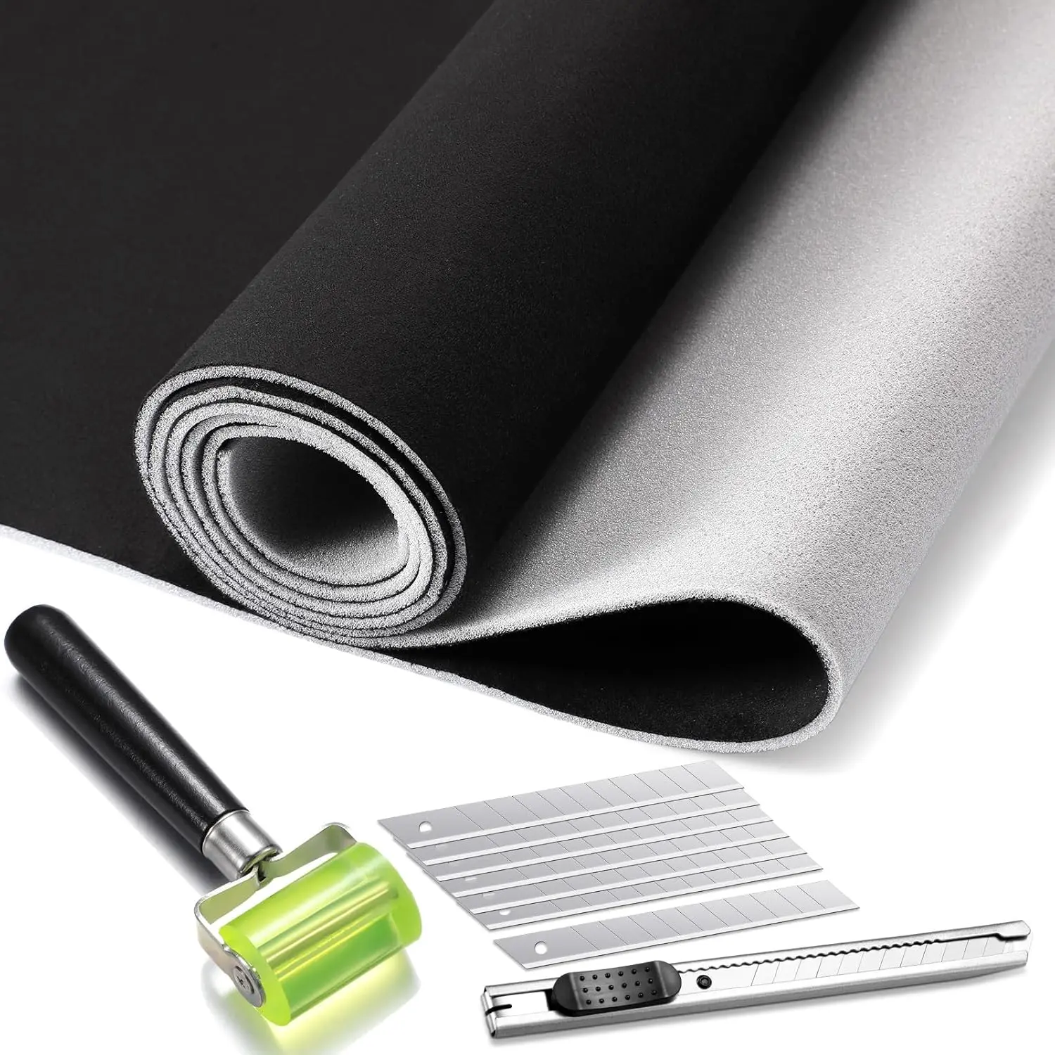 Suede Headliner Fabric 98 x 60'' with 1/9"  Backing  Roof Headliner Fabric Suede Material Rubber Seam Roller Utility  for DIY Automotive Rv Boat Ceiling Interior Repair (Black)