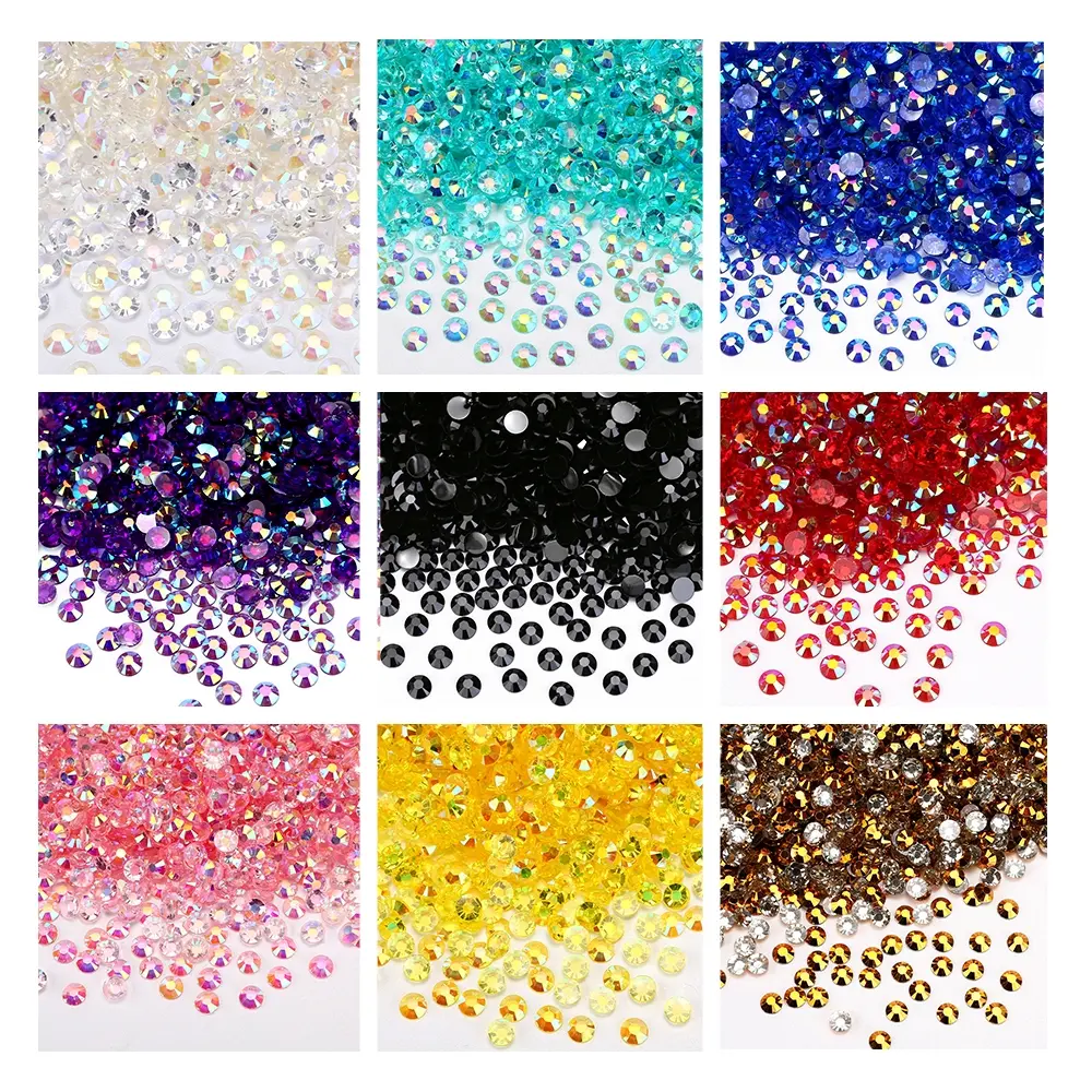 3000/2000/1200pcs 3mm 4mm 5mm Multiple colors Non HotFix Nail Resin Rhinestones transparent AB FlatBack Plastic Crystals DIY Glitters Nail Art Supplies Cтразы Stone accessoires Decorations Bling Rhinestone Decoration