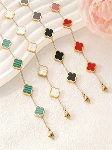 Women's Stainless Steel Necklace/wristband, Hypoallergenic Titanium Steel, Minimalist Design, Four-Leaf Clover Wristband, Lucky Bracelet