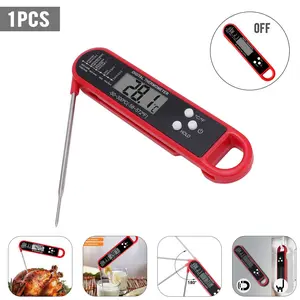 Digital Meat Thermometer, Instant Read, Foldable Probe, Waterproof, Backlight LCD, Auto-Off, for Grilling, BBQ, Baking, Candy, Oil, Milk