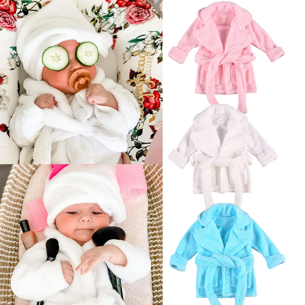 Infant Toddler Baby Girl Flannel Soft Bathrobes Plush Kimono Robe Pjs Sleepwear with Belt