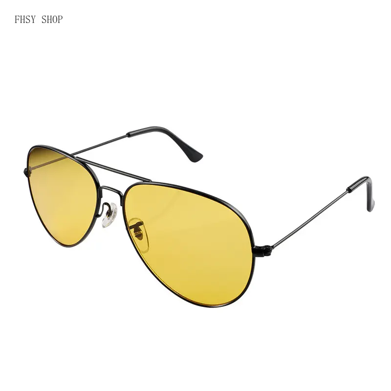 FHSY SHOP Black Aviator Sunglasses with Yellow Night Vision Lens Polarized UV400 Protection Lightweight Metal Frame Anti-Glare Eyewear for Men Women Driving Outdoor Activities LED Light Blocking Stickers, Black Men's Sunglasses, Metal-Tone Men's Sunglasse