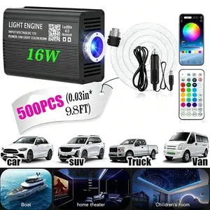 16W RGBW Fiber Optic Star Ceiling Light Kit with 16W RGBW Generator, Upgraded Bluetooth APP, 24-Key Remote Control, Meteor Shower Effect, Music Mode, Adjustable Twinkle Speed, DC12V, 500 Strands 0.75mm 3m Cables for Home Theater, Car Interior, Colored Led