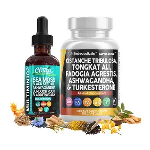 Clean Nutra Alpha Boost Duo | Sea Moss, Black Seed Oil, Cistanche Tribulosa, Tongkat Ali & More for Vitality & Performance Support [Multimineral 102 Liquid Drop + Alpha Drive Capsules]