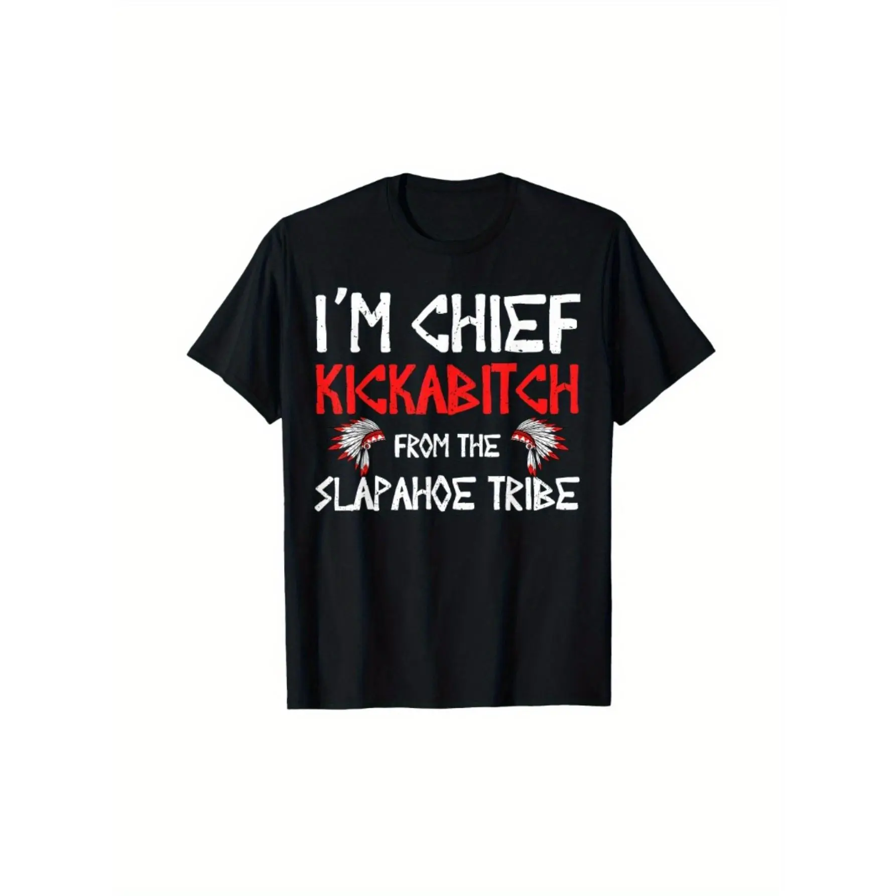 #TikTokShopRestock Men's Plus Size Casual Breathable Classic Short-Sleeve Tshirt, 220g Cotton Crew Neck Single-Sided Slapahoe Tribe Chief Kickabitch Print Top, Holiday Gift, S-XXXL, Machine Washable, All-Season Wear, Shortsleeve, Fabric, Comfy, Relaxed Fi