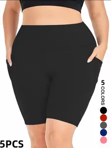 5PCS Women's High-Waisted, Solid Color, Cycling,,,, Daily Casual & Shopping, Machine Washable, 5-Inch Cycling Shorts for Women Dual Cell Phone Pockets Tight-Fitting Yoga Pants Running Gym Fitness Massage Body Shaping Trendy Cycling summerwins