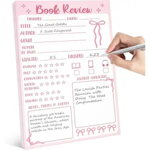 Pink Bow Book Review Notepad -  to School 50 Sheets  Reading Journals  Notepad for Readers Book Lovers, Pink Bowtie Reading Log for Students Bookish Women to Review&